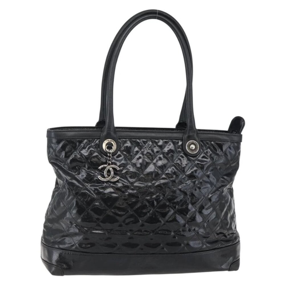 CHANEL Tote Bag Coated Canvas Black Silver CC Auth bs29643 - Picture 2 of 16